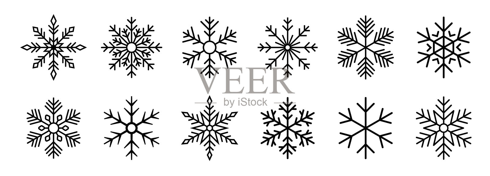 雪花图标集合。新年快乐，圣诞节，圣诞。雪花图标。雪花矢量图。新年装饰品。插画图片素材