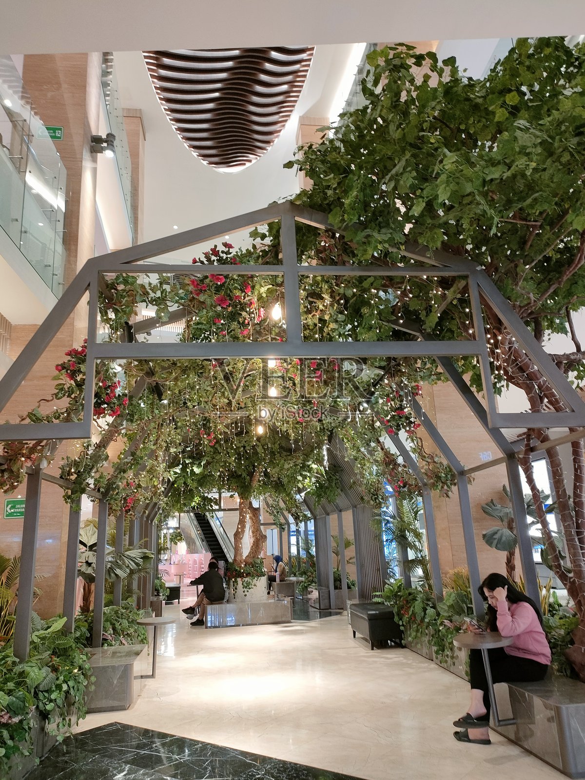 现代购物中心的室内花园休息区照片摄影图片