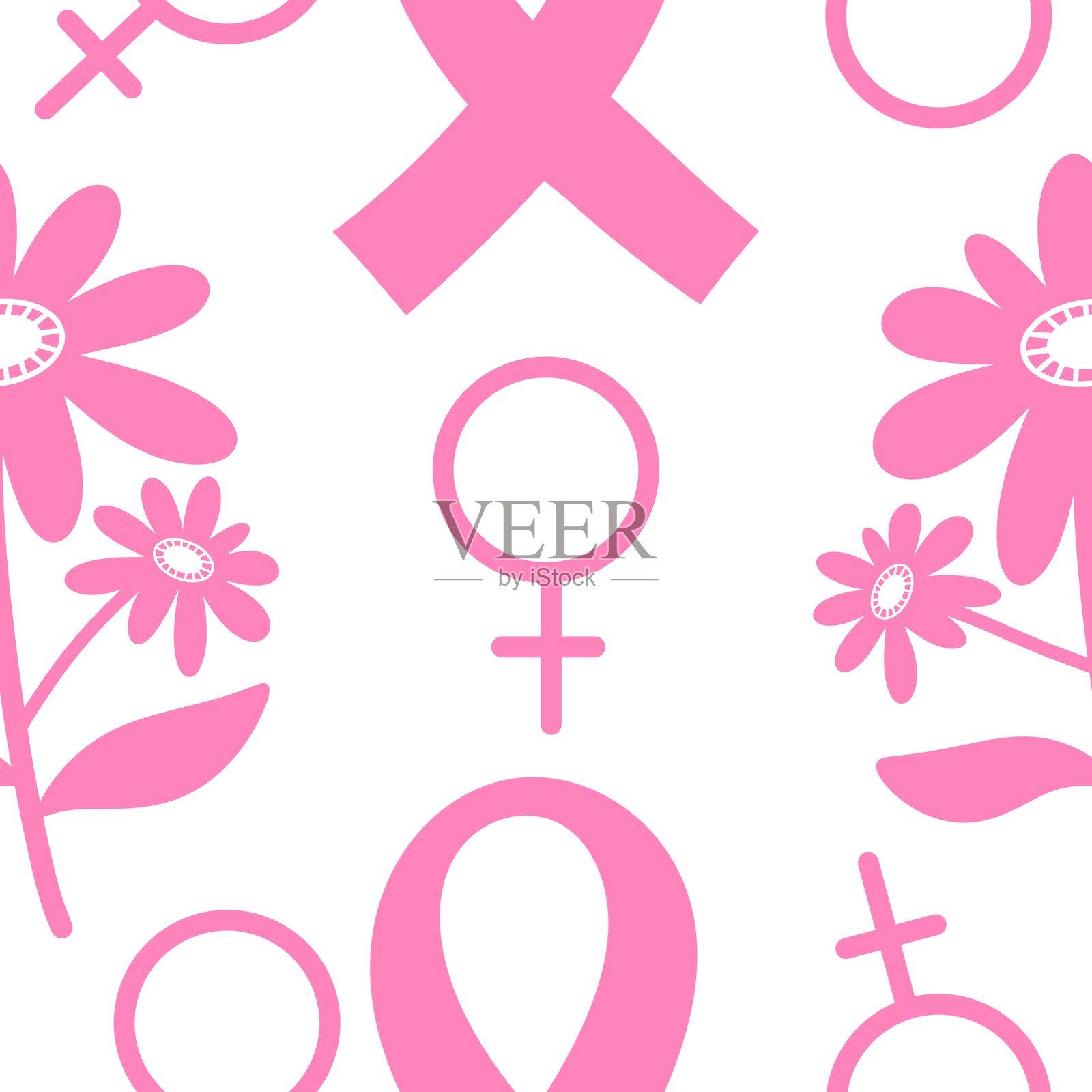 乳腺癌月无缝粉色丝带日胸部X光检查图案，适用于包装纸、医疗配件和药品插画图片素材