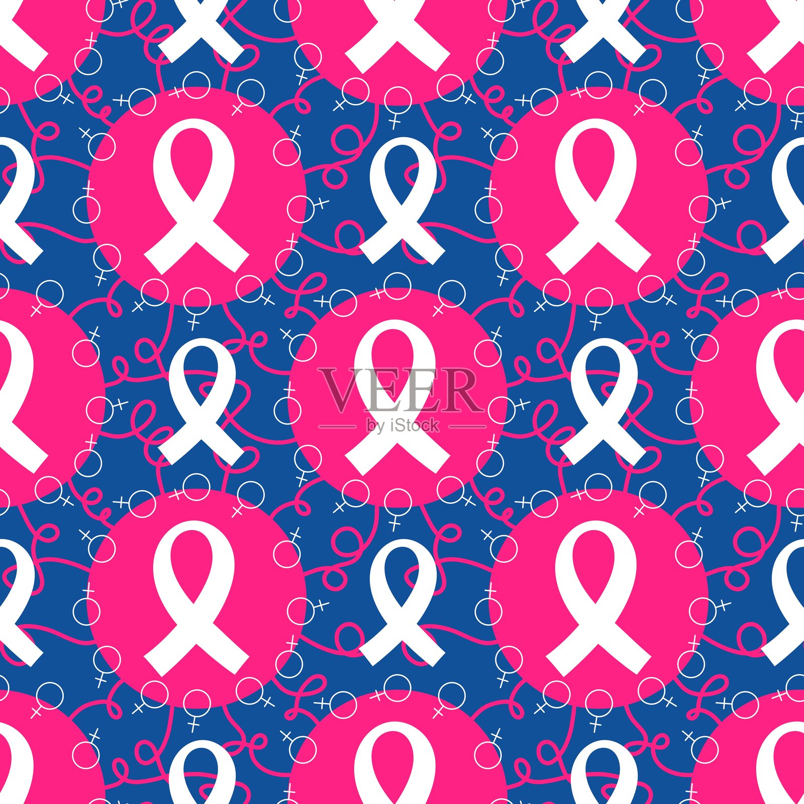 乳腺癌月无缝粉色丝带日胸部X光检查图案，适用于包装纸、医疗配件和药品插画图片素材