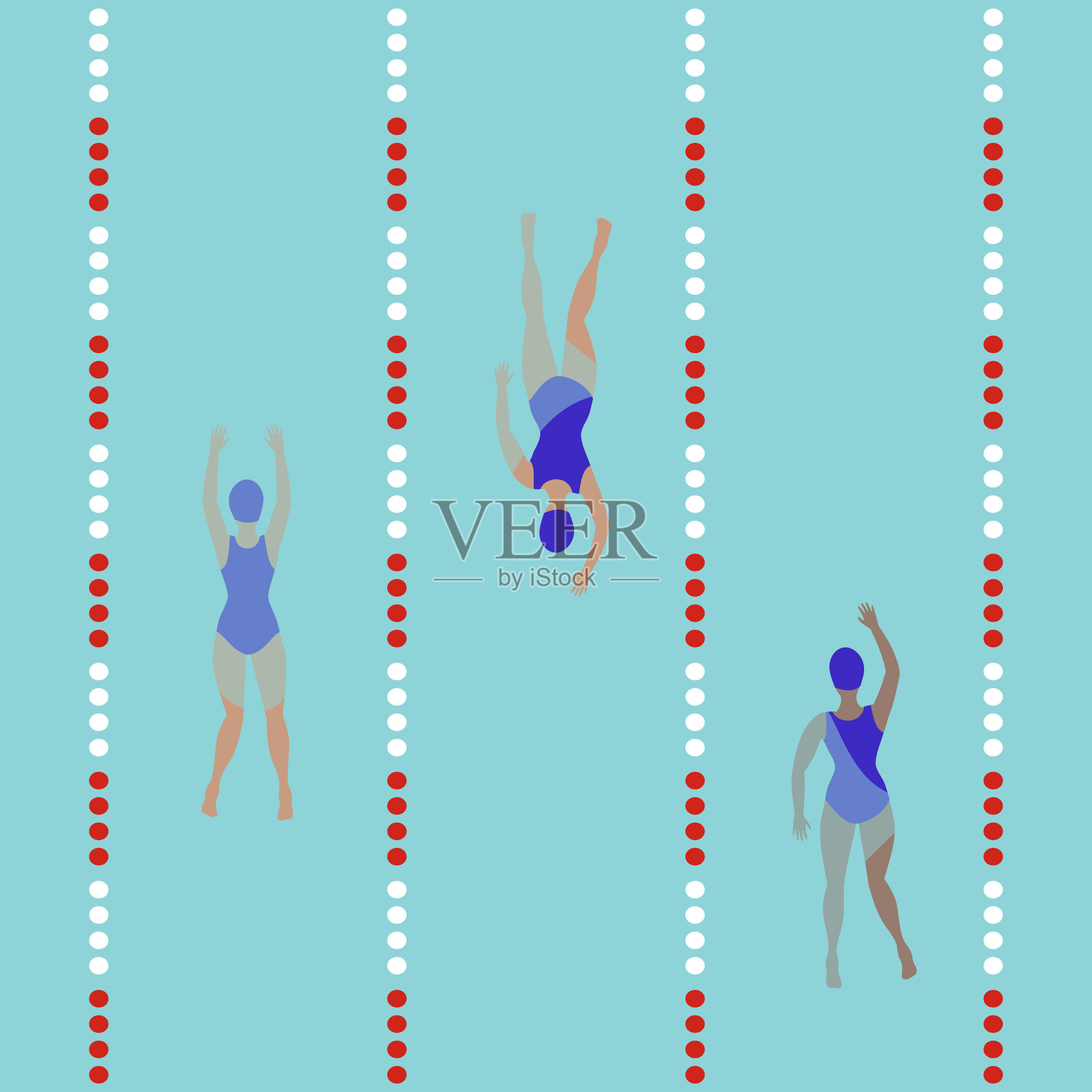 游泳池和游泳者的俯视图。插画图片素材