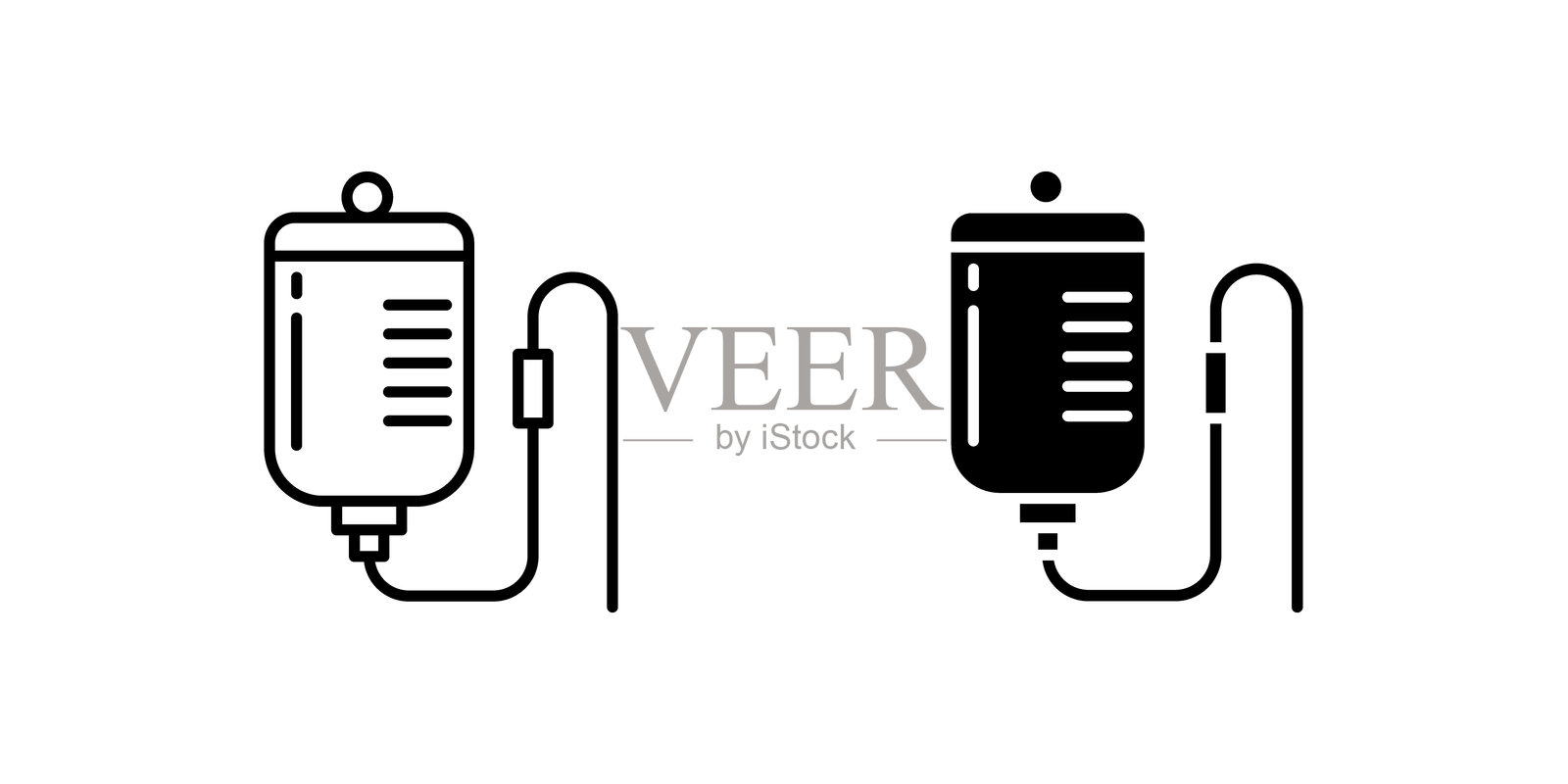 医院、医疗保健和患者治疗的基本静脉输液袋图标集。适用于急救、健康和药理主题。插画图片素材