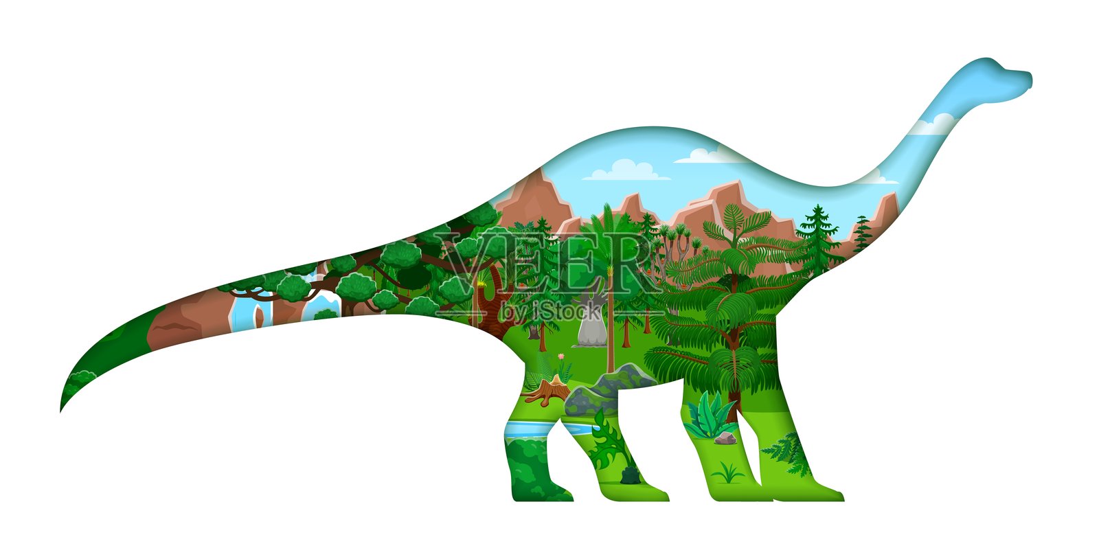 史前时代的恐龙剪纸剪影插画图片素材