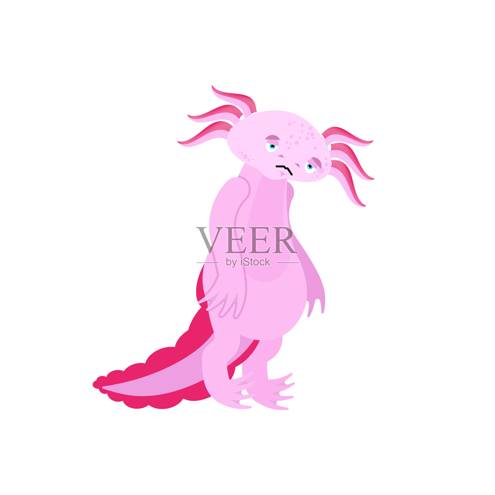 墨西哥钝口螈感到悲伤，蝾螈表现出不快乐的情绪。插画图片素材