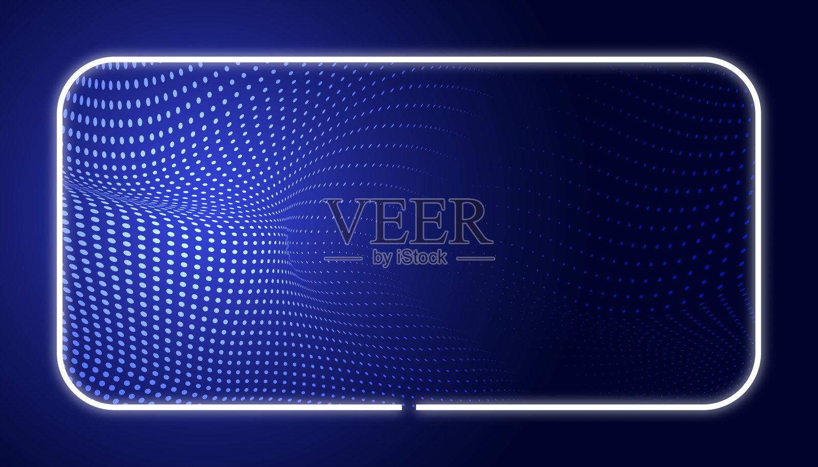 白色框架和弯曲点网格。抽象科技背景，黑暗蓝色中的发光点波。插画图片素材