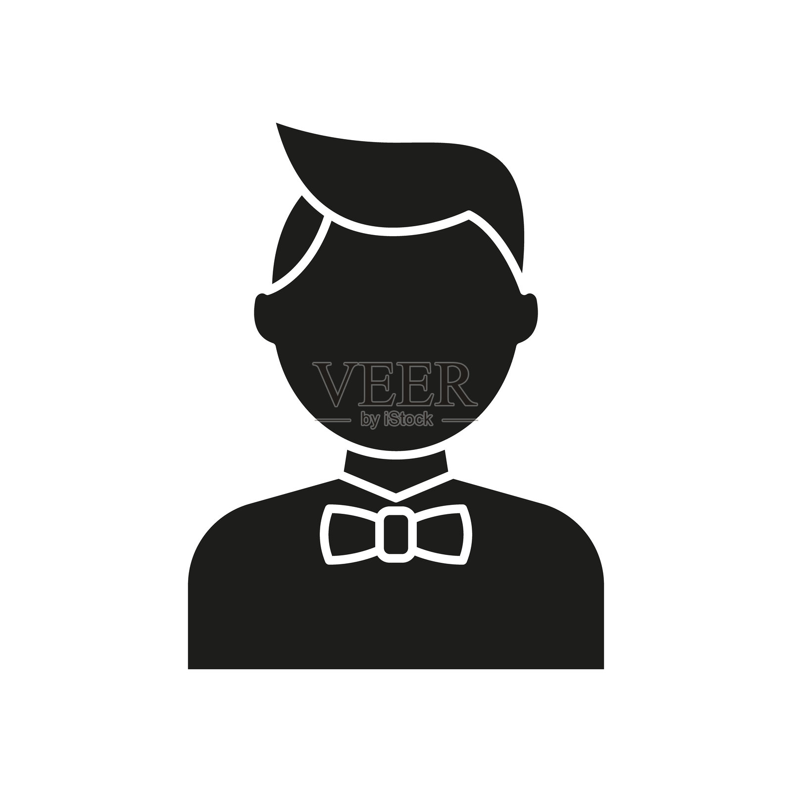 男服务员头像实心图标。酒店业、服务行业和专业形象轮廓符号。就业和职位角色。孤立的矢量插图。插画图片素材