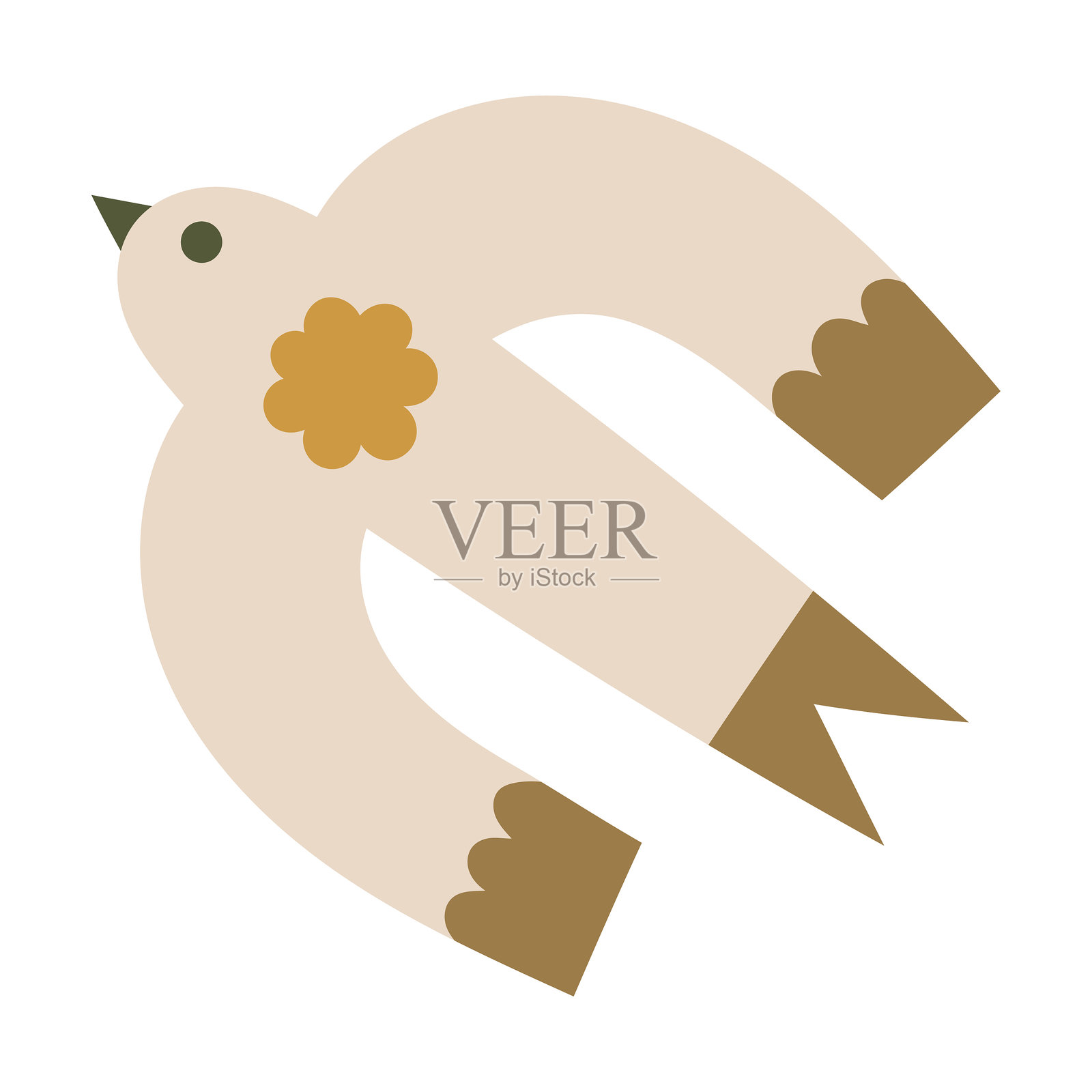 民俗波西米亚风格鸟类矢量插图。卡通极简风格的鸽子与花卉剪贴画插画图片素材