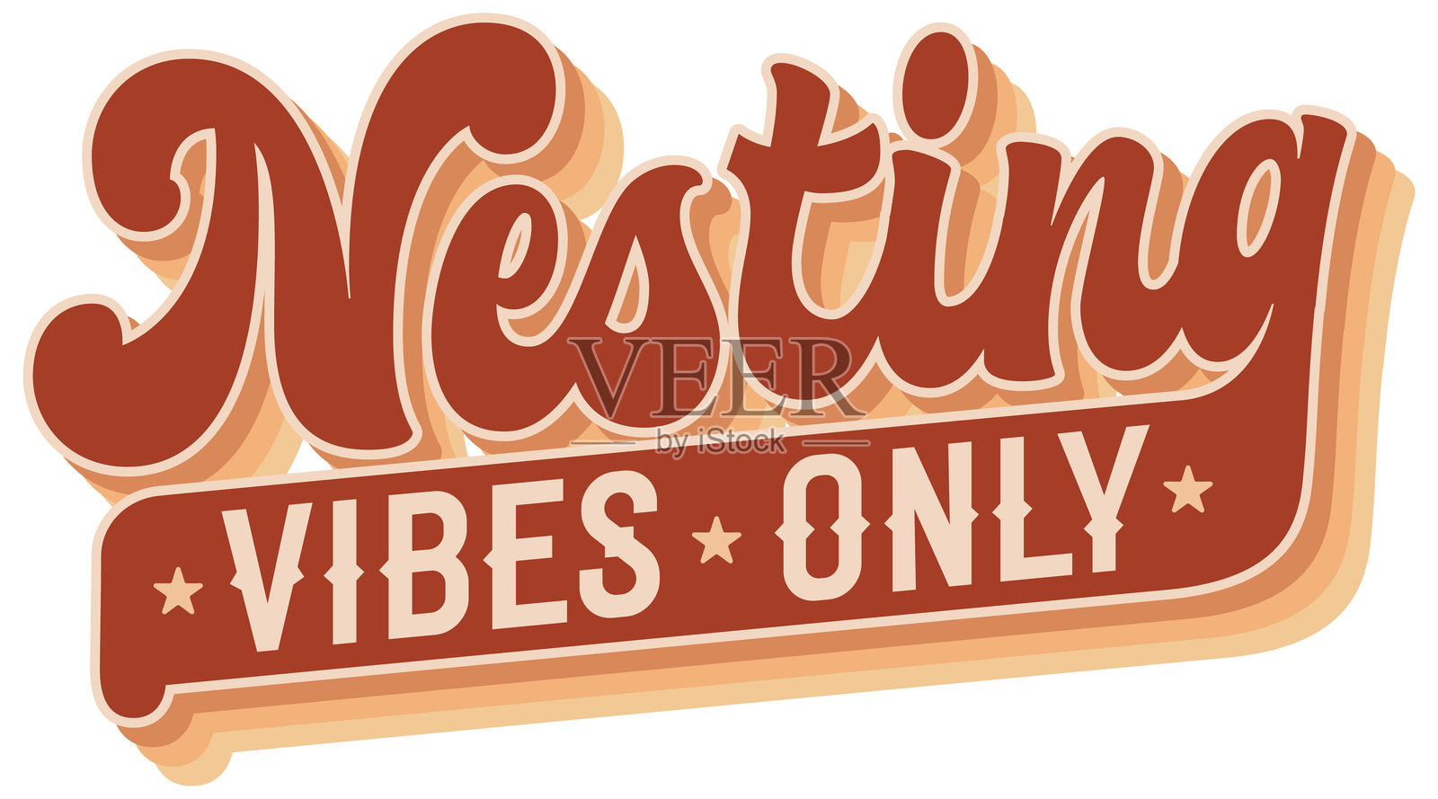 仅限巢居氛围。流行的手写字母展示了一个有趣的主题。装饰元素反映了自然和放松。温暖的棕色和奶油色调营造出舒适的色彩搭配。插画图片素材