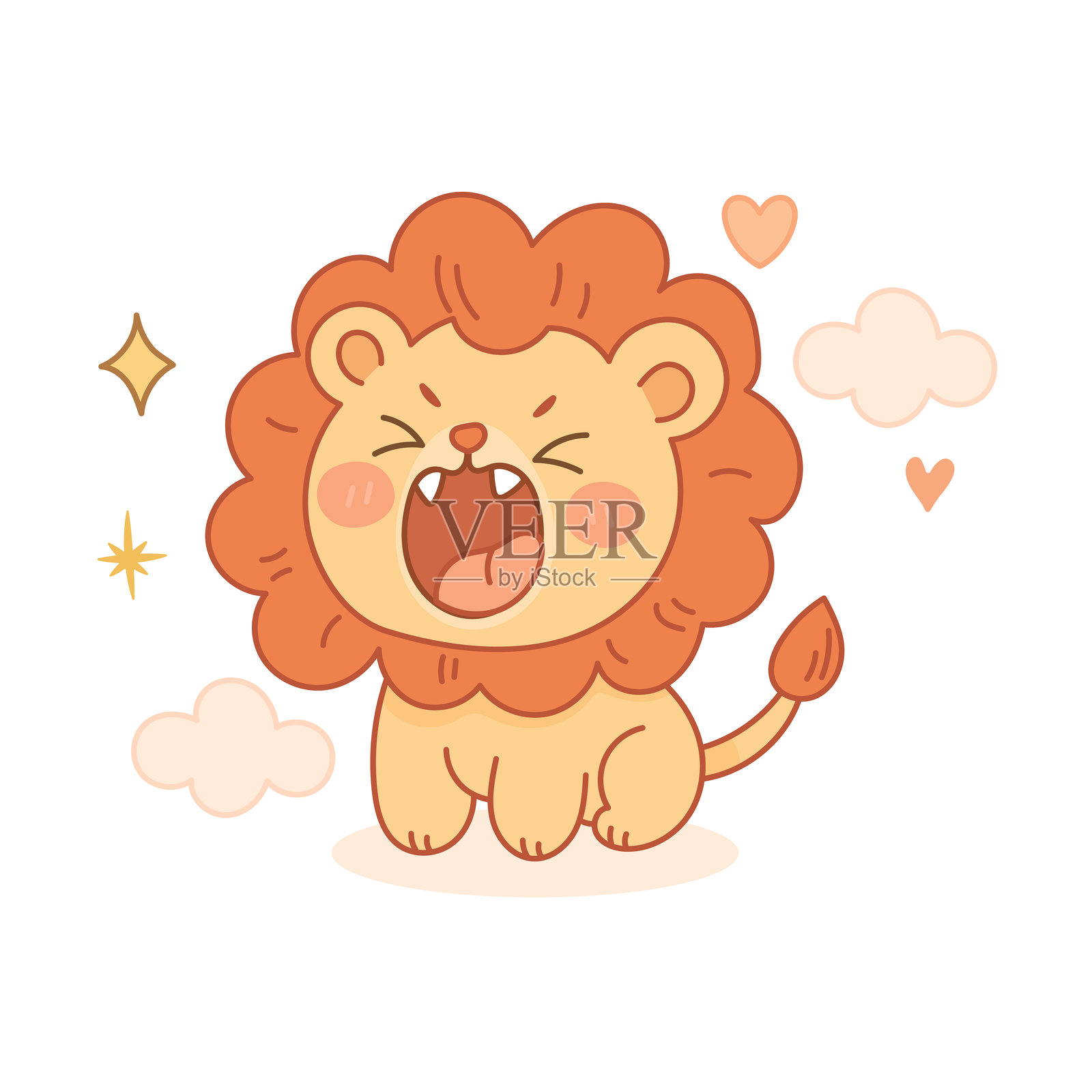 狮子座与可爱的咆哮狮子插画图片素材