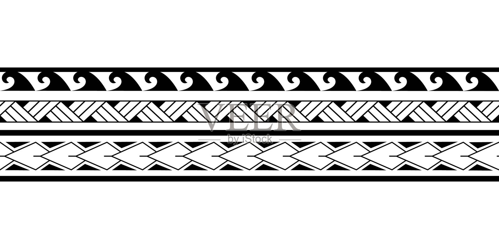 毛利波利尼西亚纹身手链。部落袖子无缝图案矢量。插画图片素材