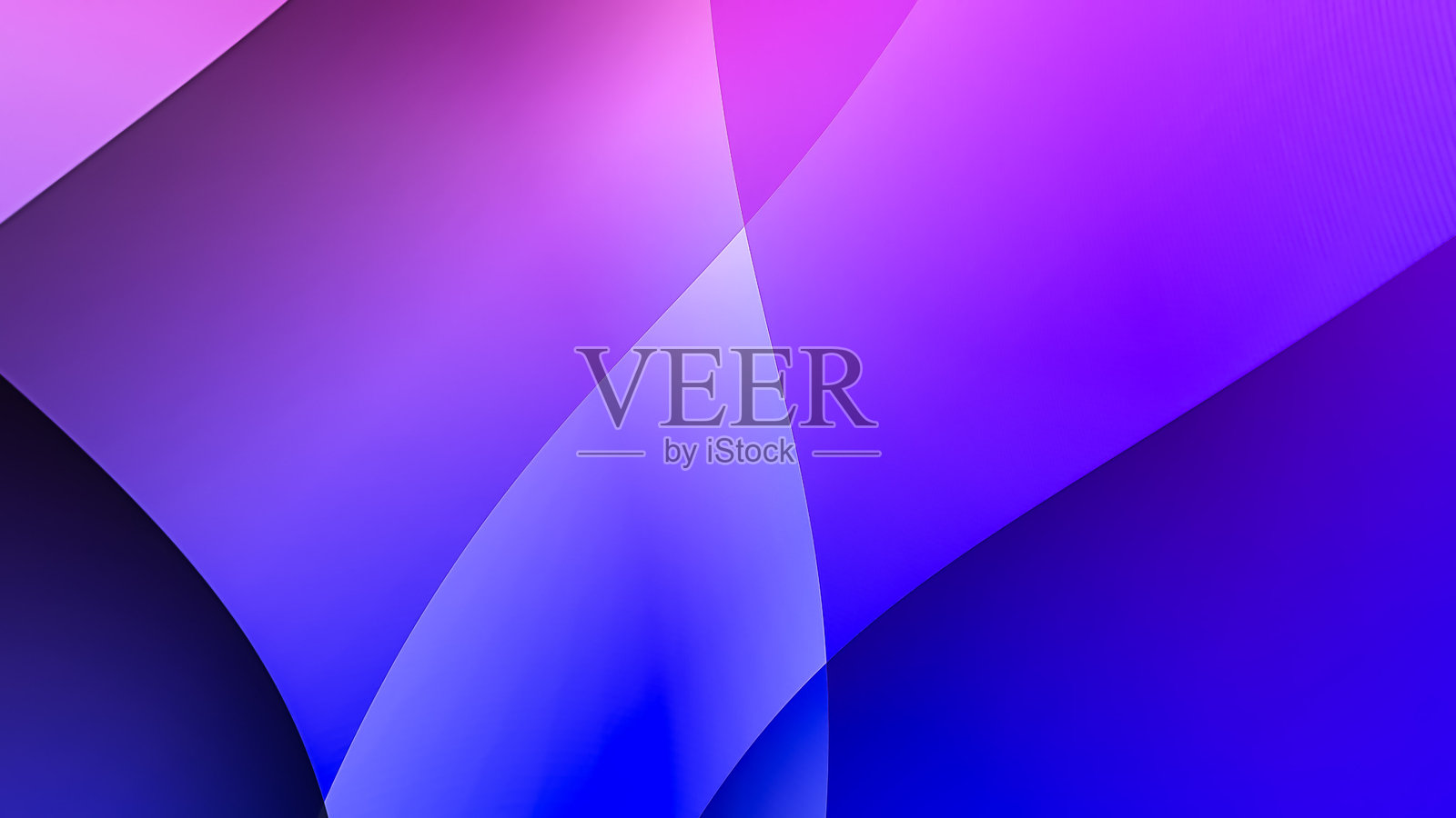 紫色和蓝色渐变背景中的抽象曲线和半透明形状，现代设计风格插画图片素材