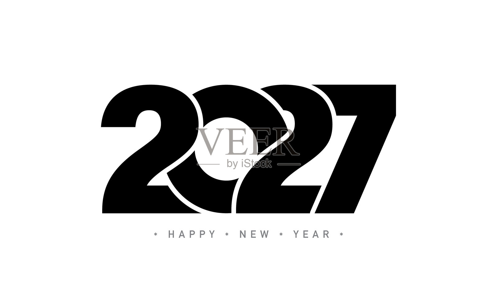 2027新年快乐标志文本设计。插画图片素材
