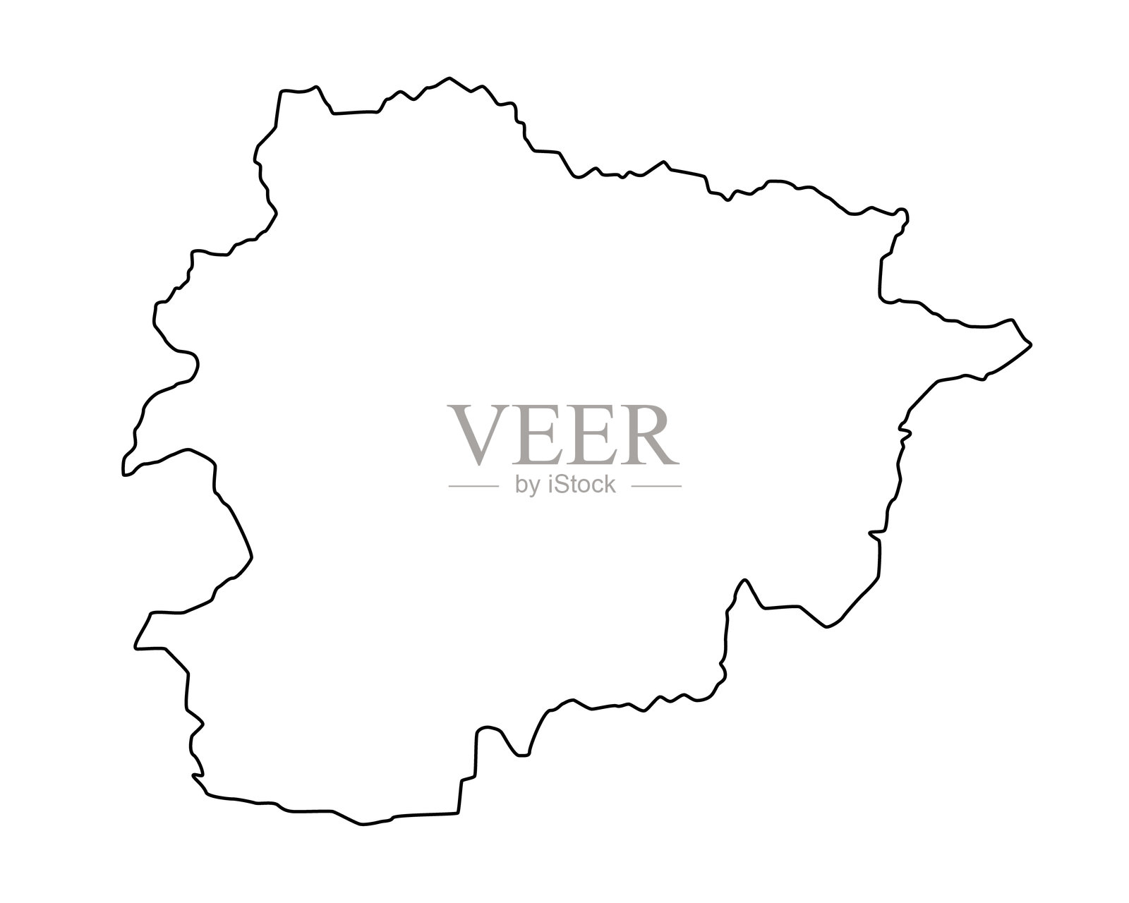 安道尔的矢量地图，位于西南欧。黑色轮廓详细，独立于白色背景。插画图片素材