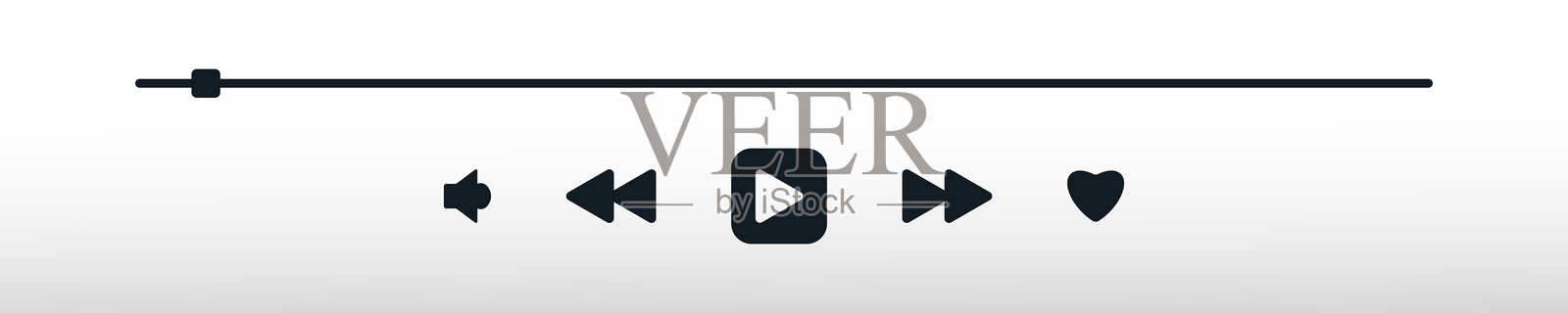 白色主题的音乐播放器用户界面。多媒体框架模板。媒体模拟直播窗口。在线广播。导航和音乐应用程序。带控制按钮的亮屏。插画图片素材