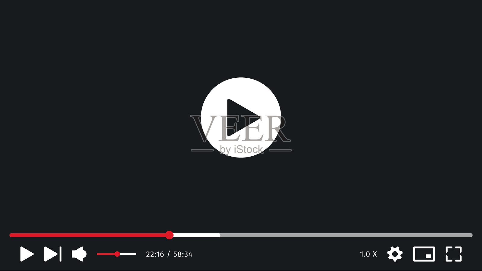 视频播放器模型展示。屏幕模板界面。社交媒体概念，网站视频展示。深色主题。插画图片素材