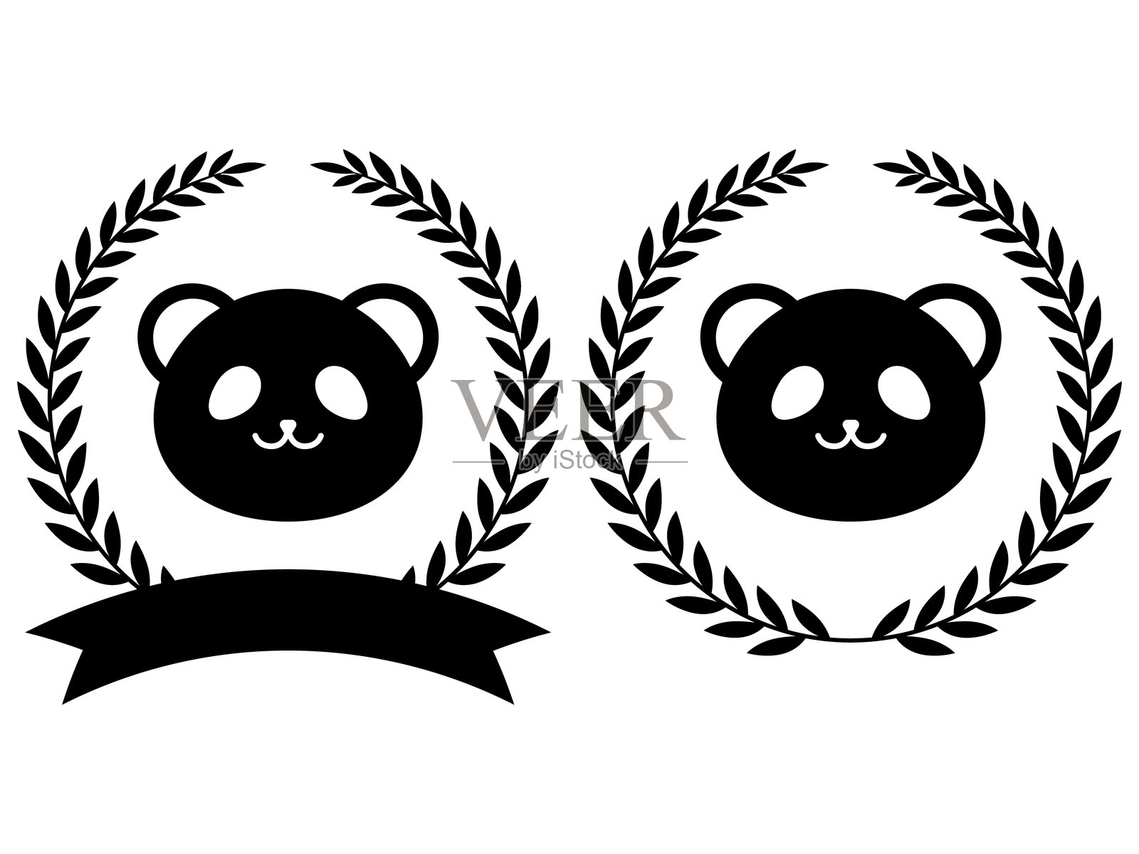 动物和月桂冠徽章插画图片素材