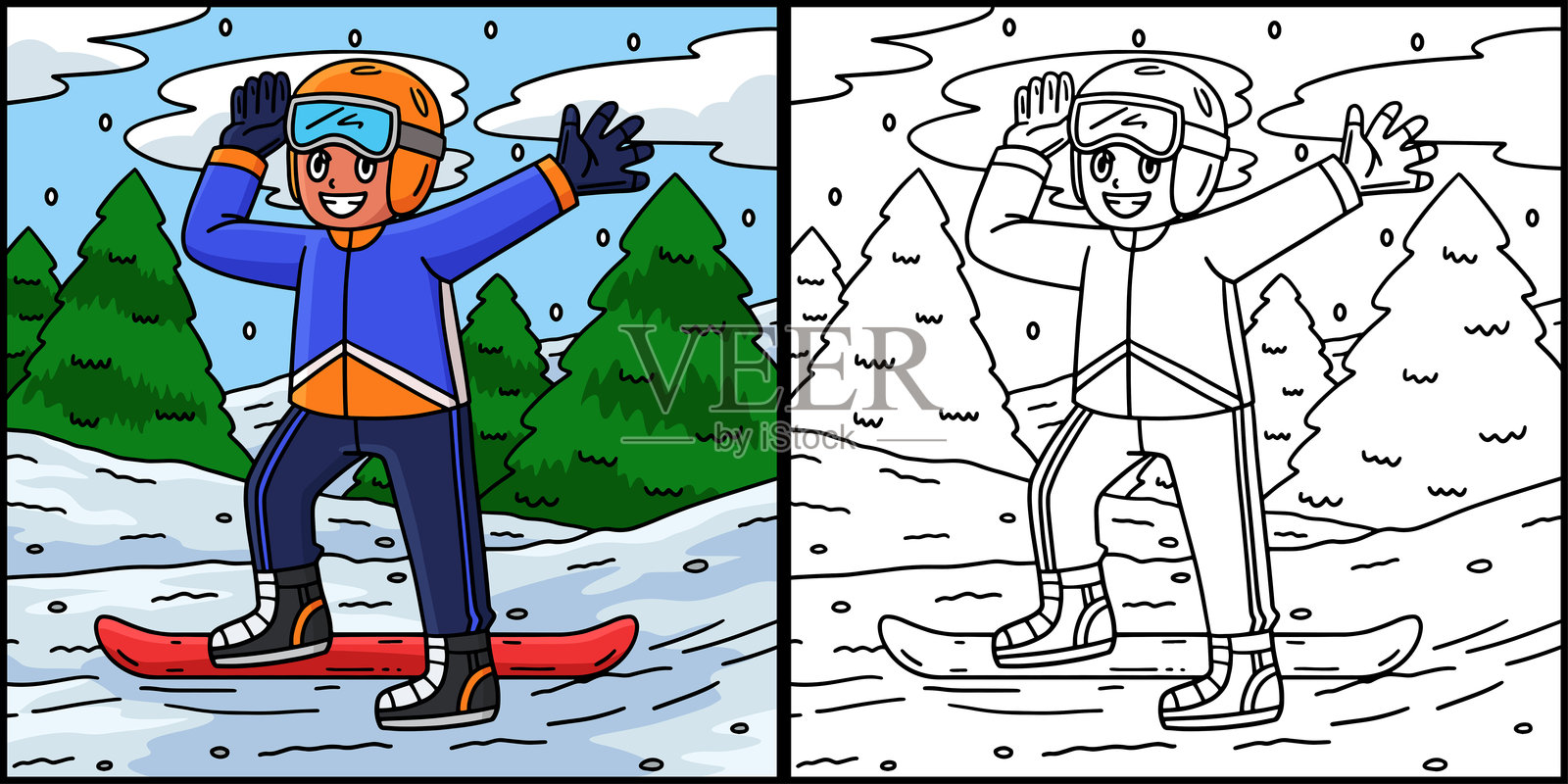 戴着护目镜的滑雪男孩插图插画图片素材