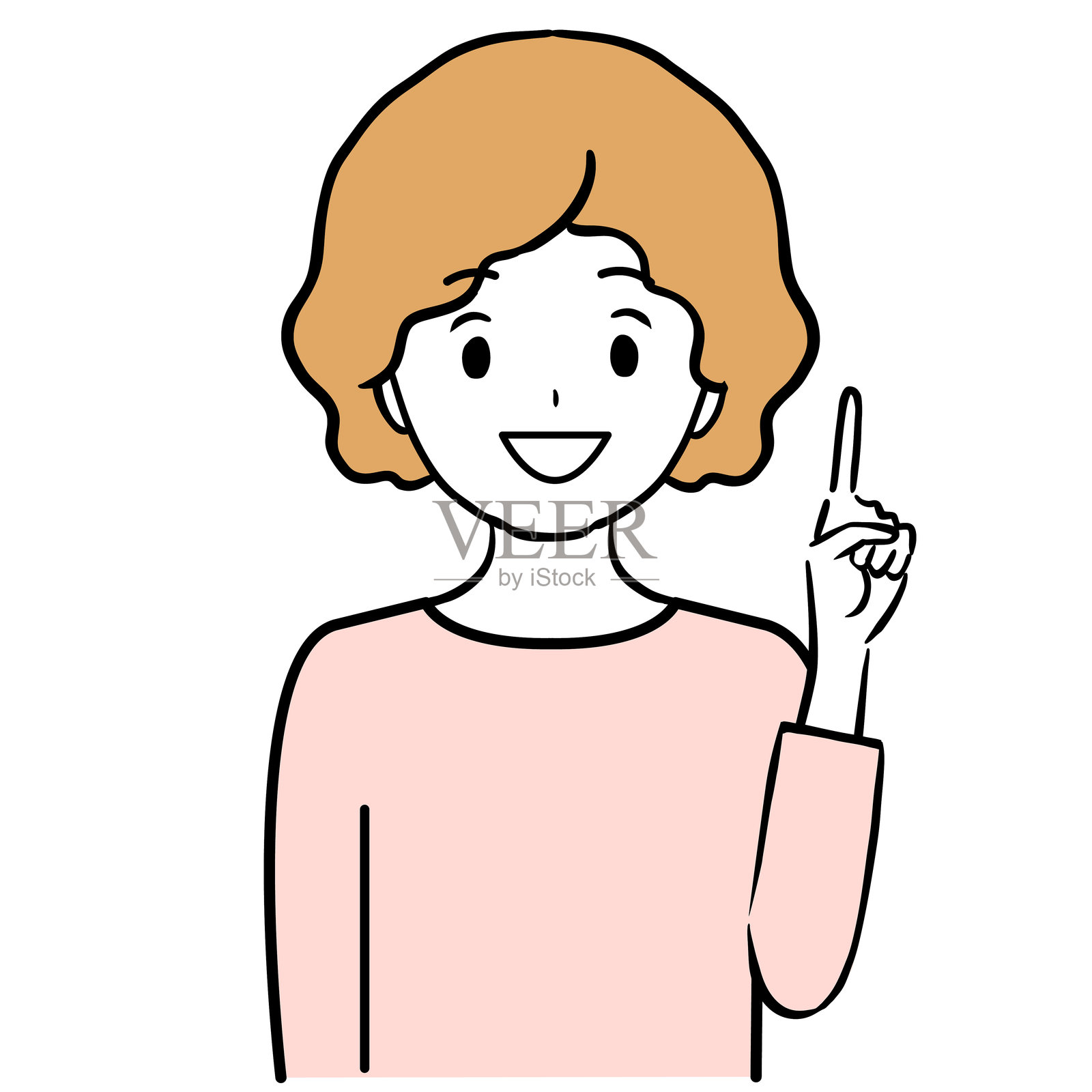 年轻女性微笑着解释观点的上半身插图。插画图片素材