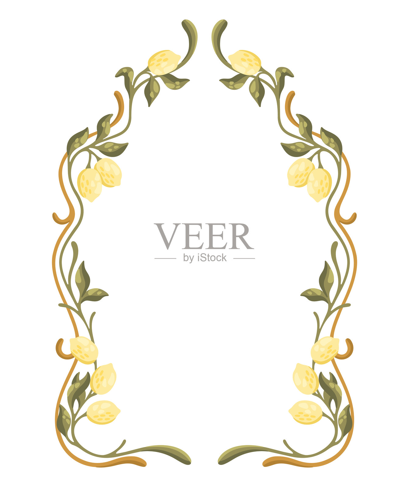 地中海风格的装饰框，带有柠檬。新艺术风格。矢量图。插画图片素材