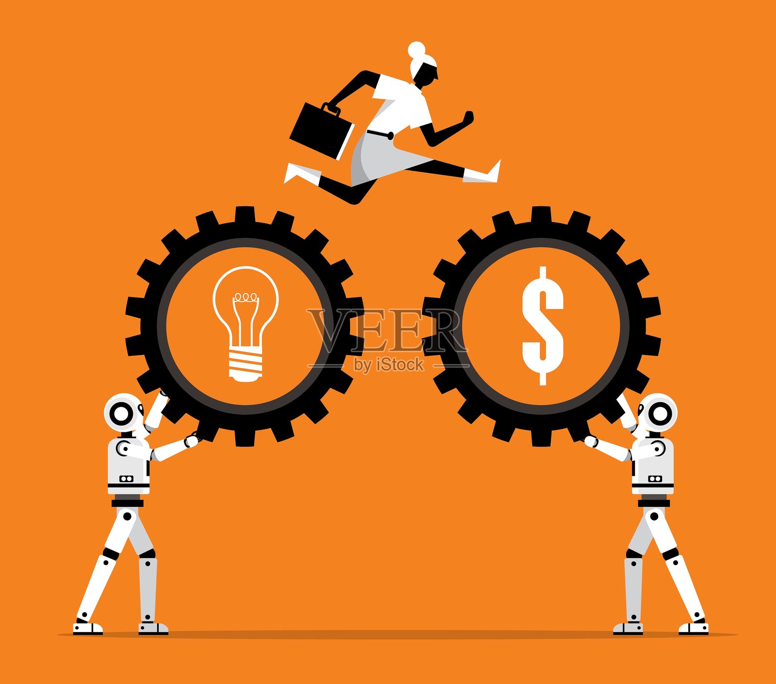 人工智能协助人类 - 女商人插画图片素材