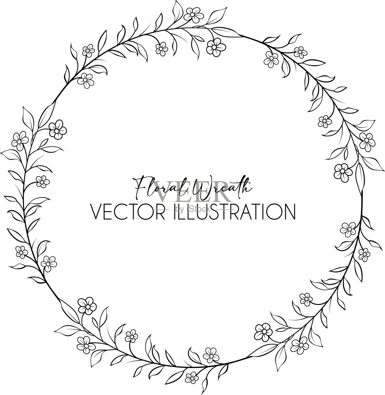 圆形植物花环，适用于婚礼请柬、书籍封面和标签包装插画图片素材