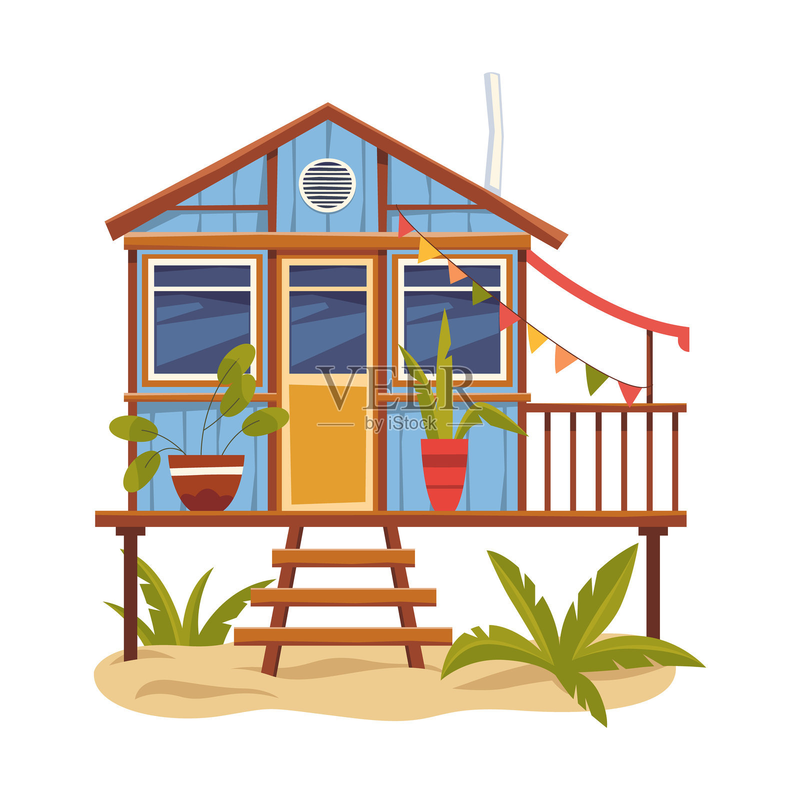 冲浪者或海滩小屋。矢量夏季小屋。海洋。插画图片素材
