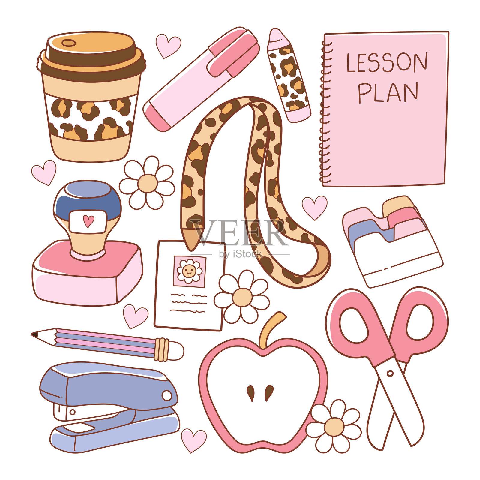 女孩教师，返校元素涂鸦卡通风格手绘矢量图插画图片素材