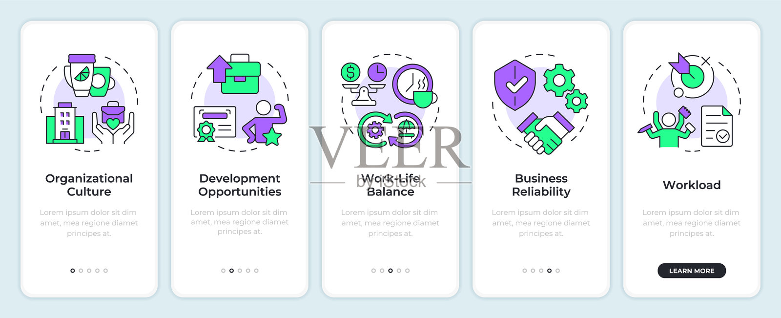 工作满意度关键驱动因素入职移动应用程序界面插画图片素材