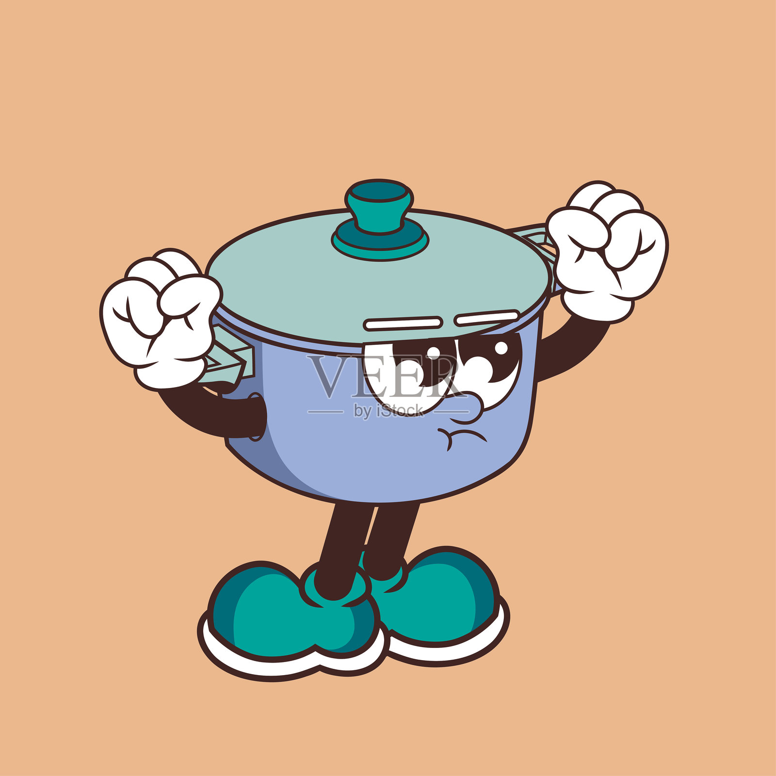 复古风格的愤怒炊具角色设计插画图片素材