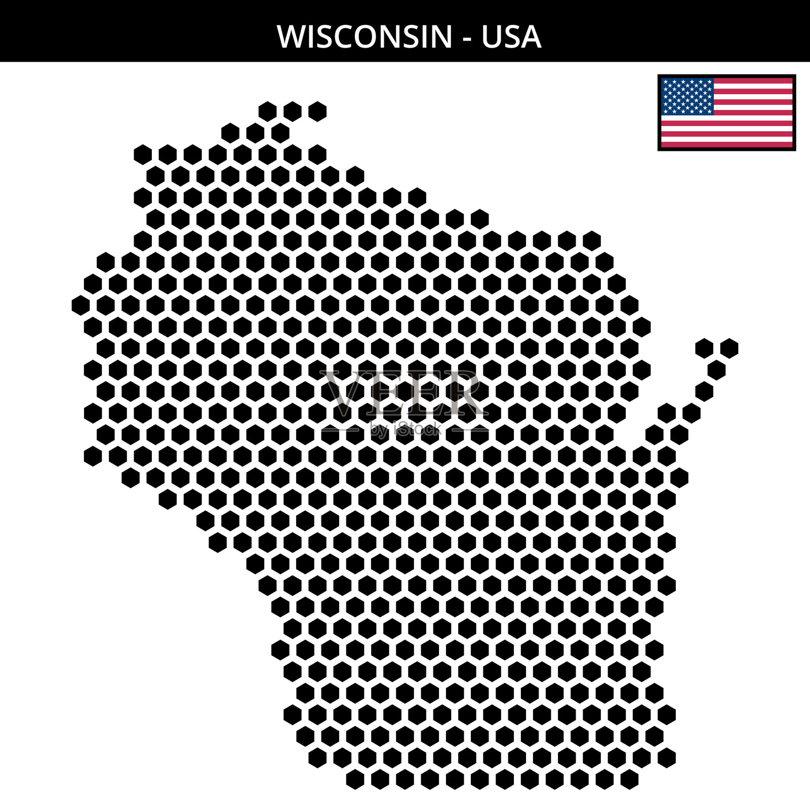 美国威斯康星州的大六边形点状地图插画图片素材