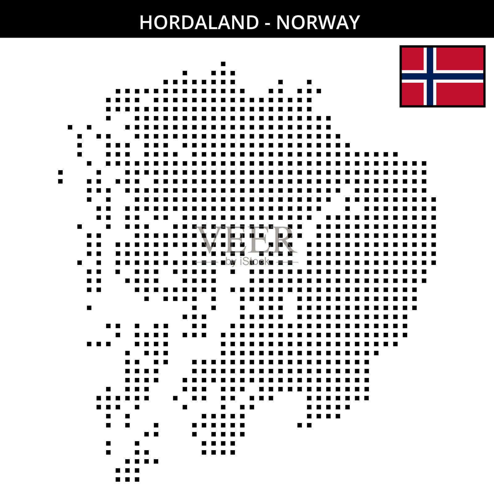 挪威霍达兰地区的中等方形点状地图插画图片素材