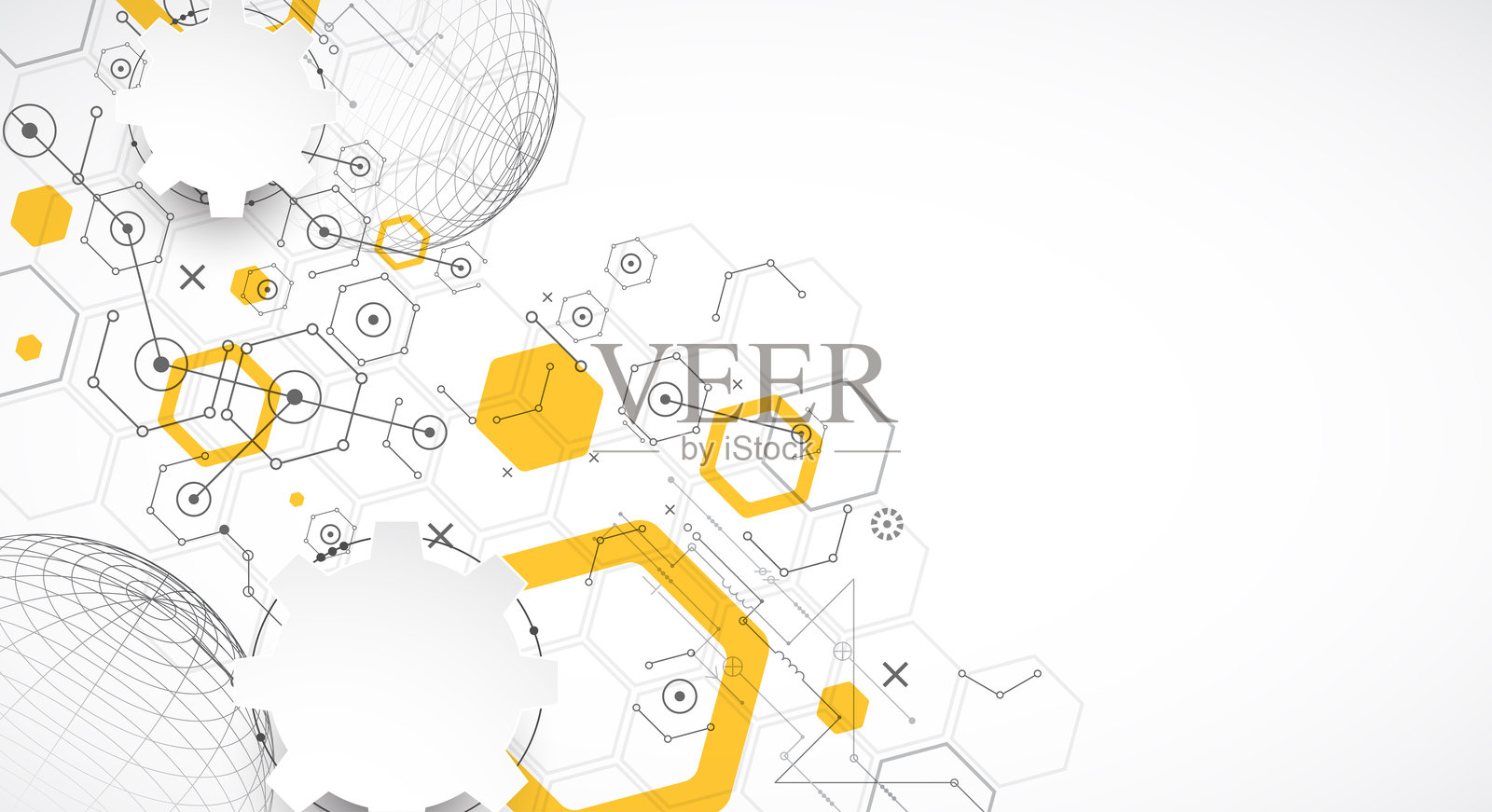 使用六边形和球体形状的科技背景。矢量图。插画图片素材