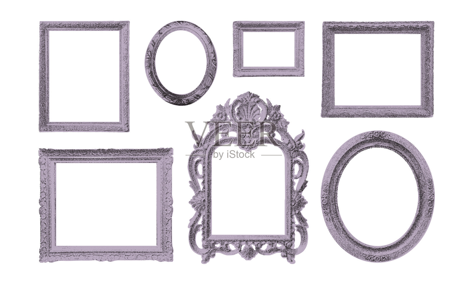 复古风格的点描插图，装饰性框架带有复印效果插画图片素材