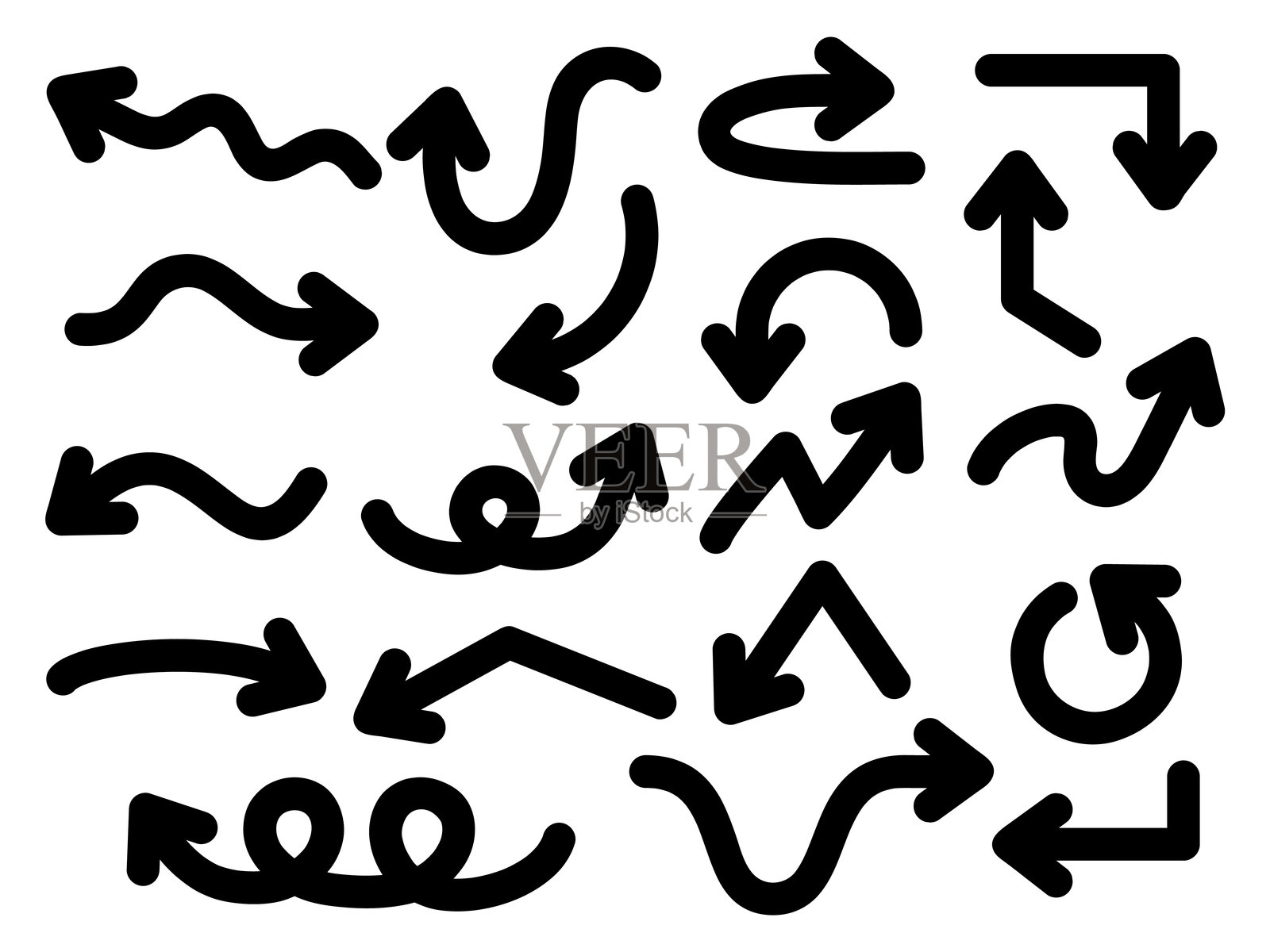 粗黑箭头图标集 - 用于信息图表和商业的粗线条符号。插画图片素材