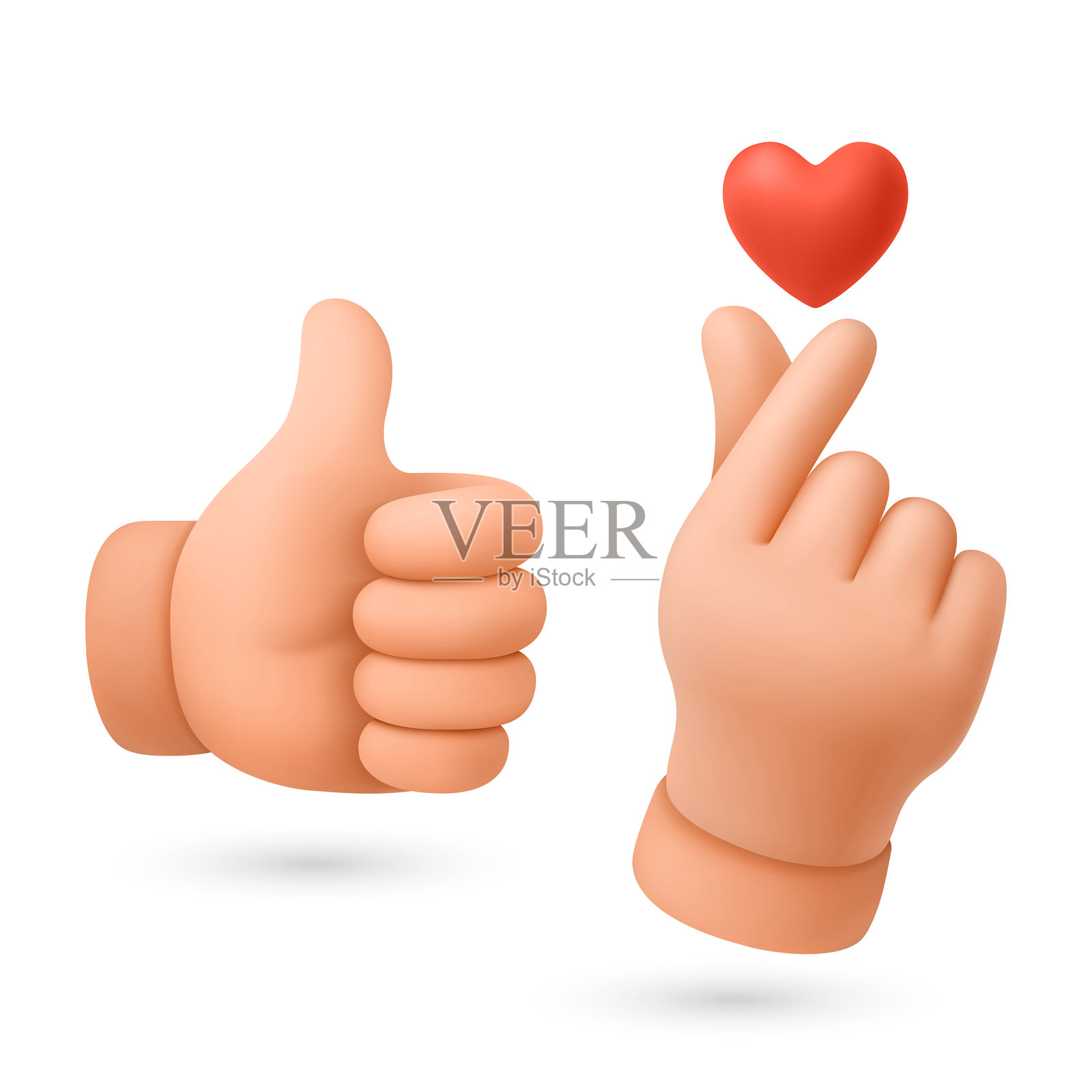 手指心手势图标集。展示爱与欣赏的韩式手势矢量插图。适合社交媒体、K-Pop和消息设计的可爱手指心手势。插画图片素材