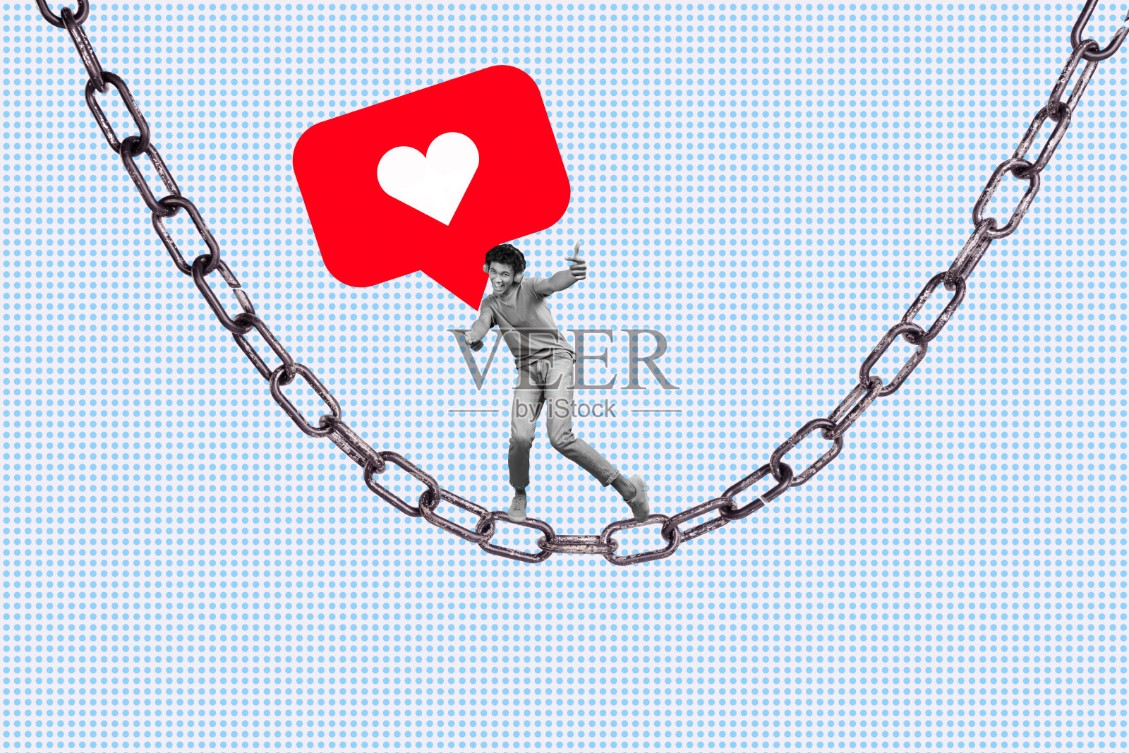 快乐男孩戴着耳机跳舞的3D照片拼贴，像连锁反应的影响者奴役媒体照片摄影图片