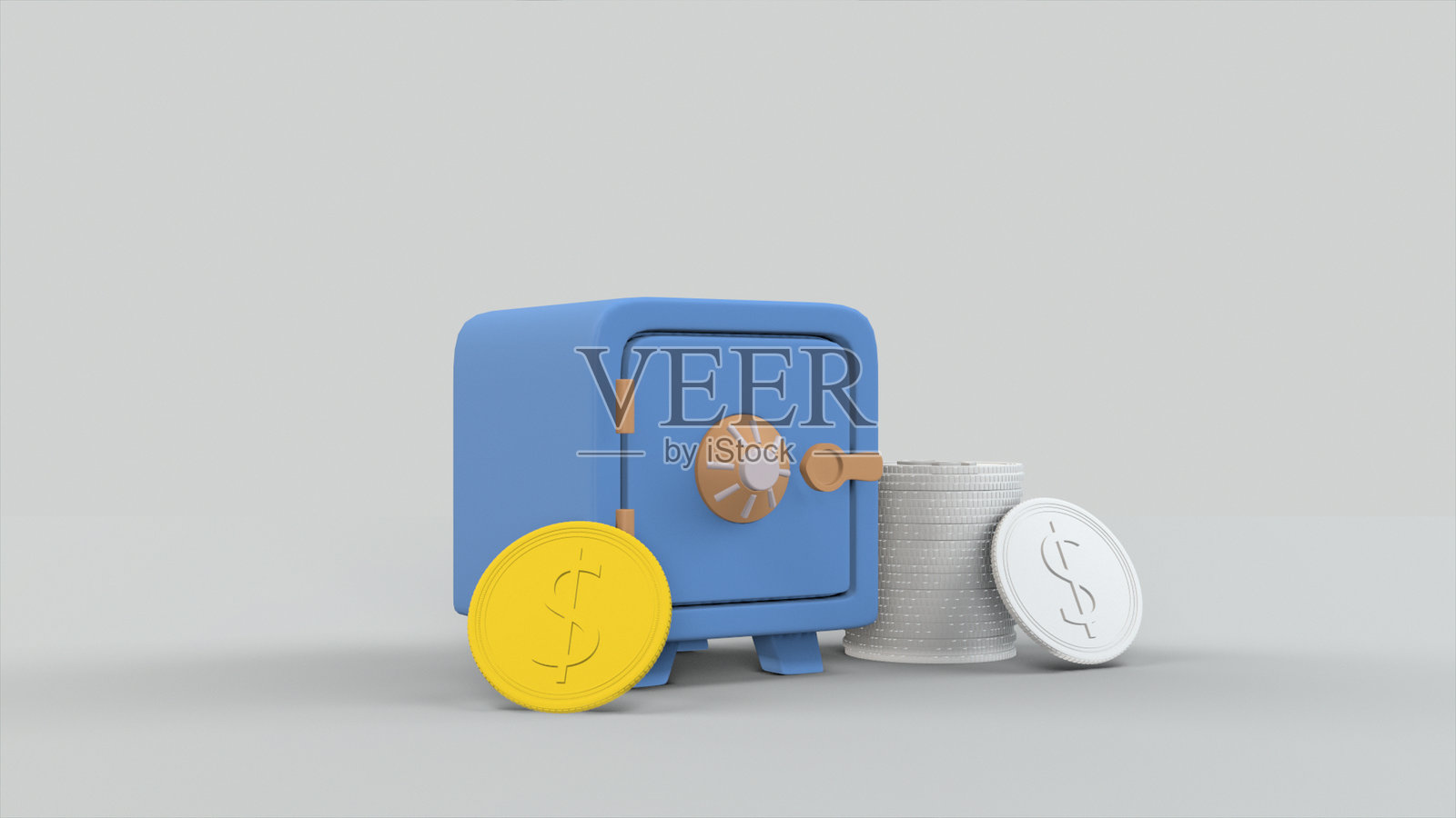 3D保险箱和金色硬币在孤立背景上，留有空白供文字使用照片摄影图片