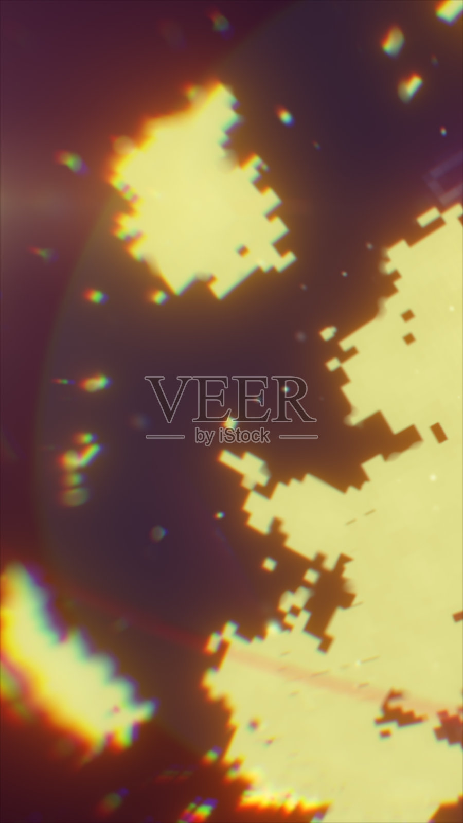 抽象数字爆炸，带有像素化的金色碎片和故障效果，背景为黑色照片摄影图片