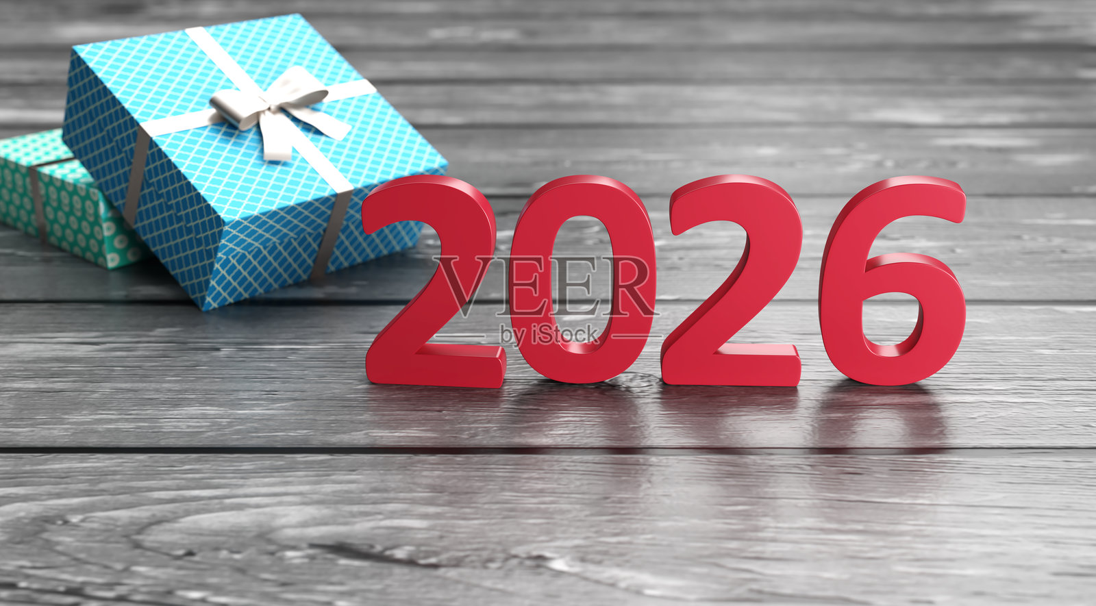 2026年新年创意设计概念与礼品盒照片摄影图片