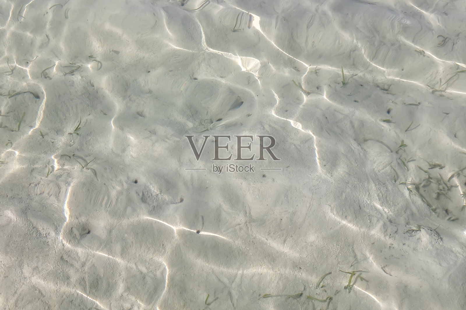 清澈的浅海水特写，阳光自然反射形成抽象的波纹图案照片摄影图片