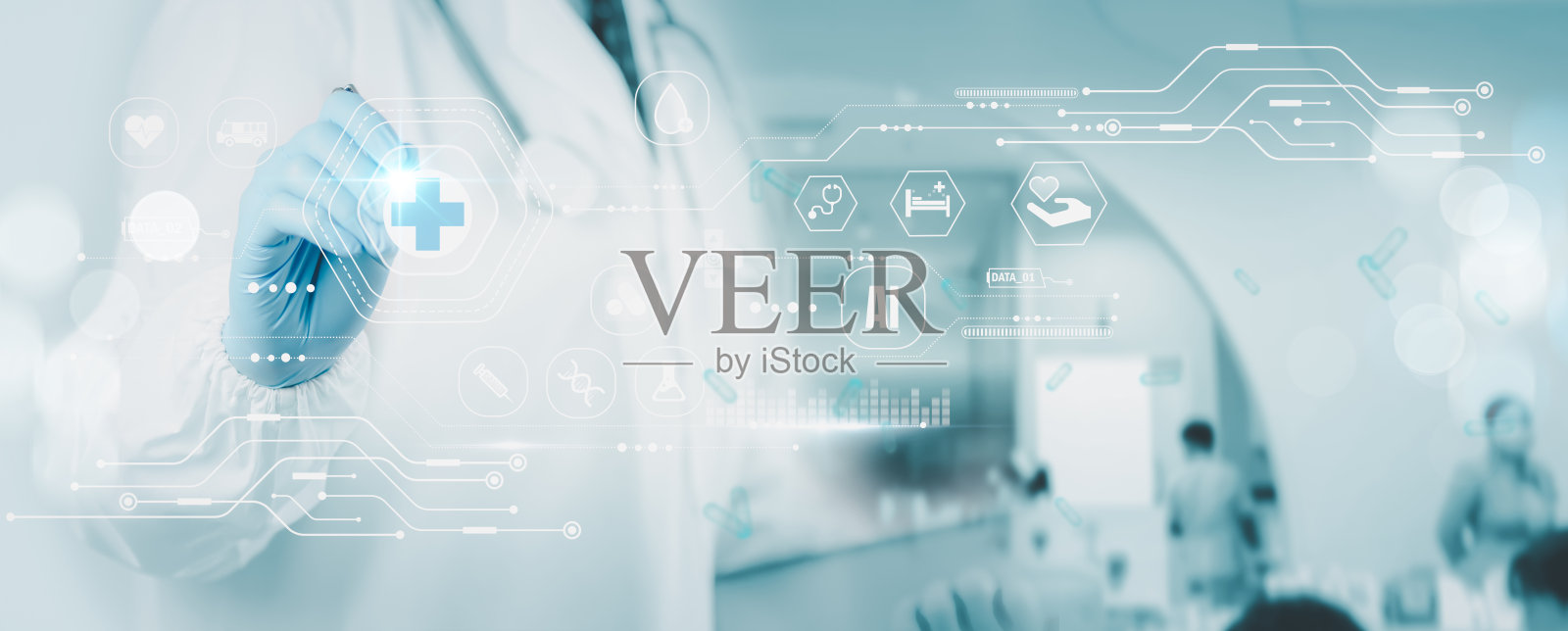 现代医生AI医疗系统提供在线治疗、远程医疗，利用先进的数据跟踪、诊断工具、虚拟咨询服务和数字医疗平台解决方案。照片摄影图片