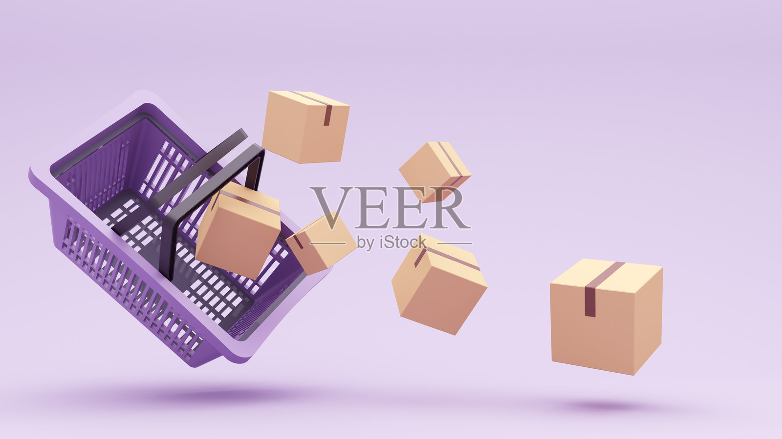 购物车和商品的概念 - 3D渲染。在线购物，通过购物篮购买商品，快速下单。照片摄影图片