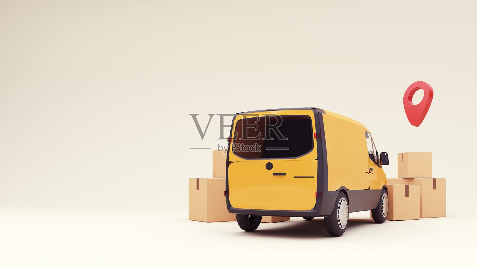 全球快速包裹配送概念的3D渲染，涵盖汽车、飞机和滑板车。在线购物。紧急配送和物流。货物运输。照片摄影图片