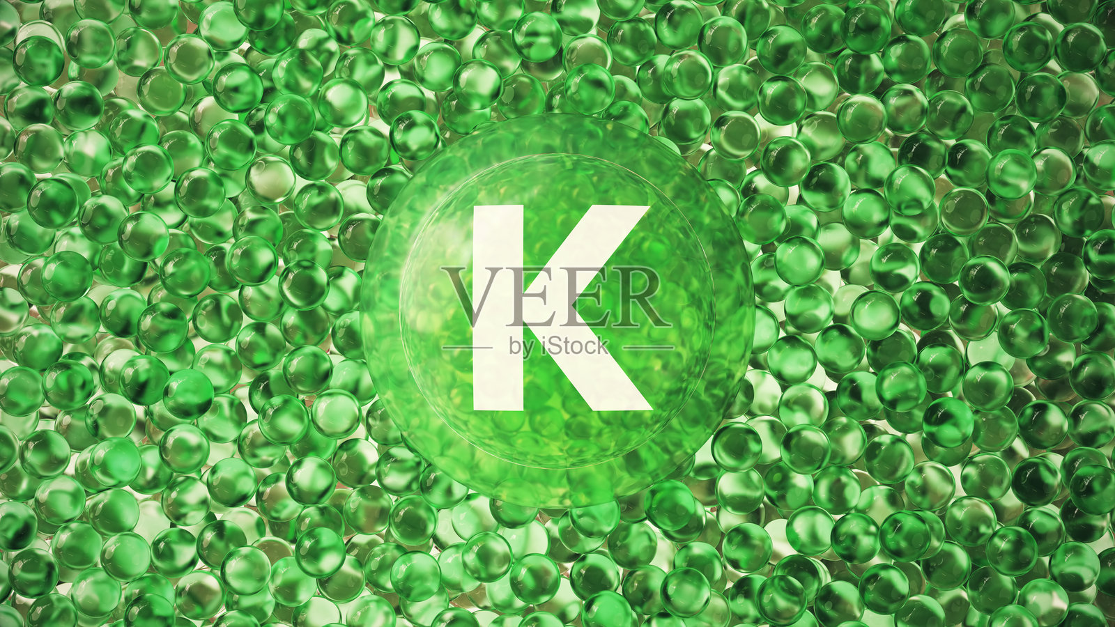 维生素K胶囊概念的3D插图，带有绿色胶珠照片摄影图片