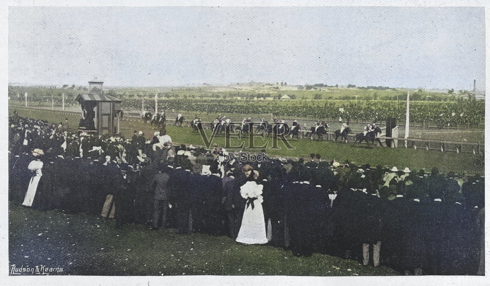 墨尔本杯，纯种马赛，维多利亚州，1890年代，复古照片，19世纪插画图片素材