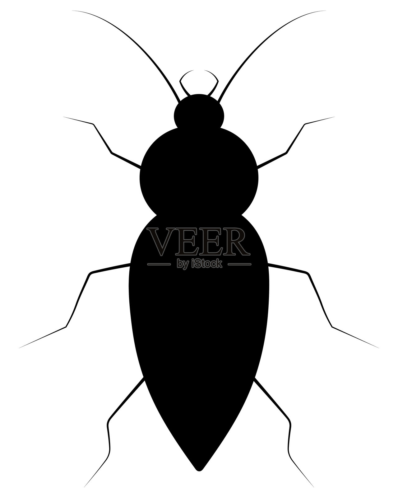 常见的地甲虫顶部视图轮廓，带触角和颚的昆虫插图，花园甲虫插画图片素材