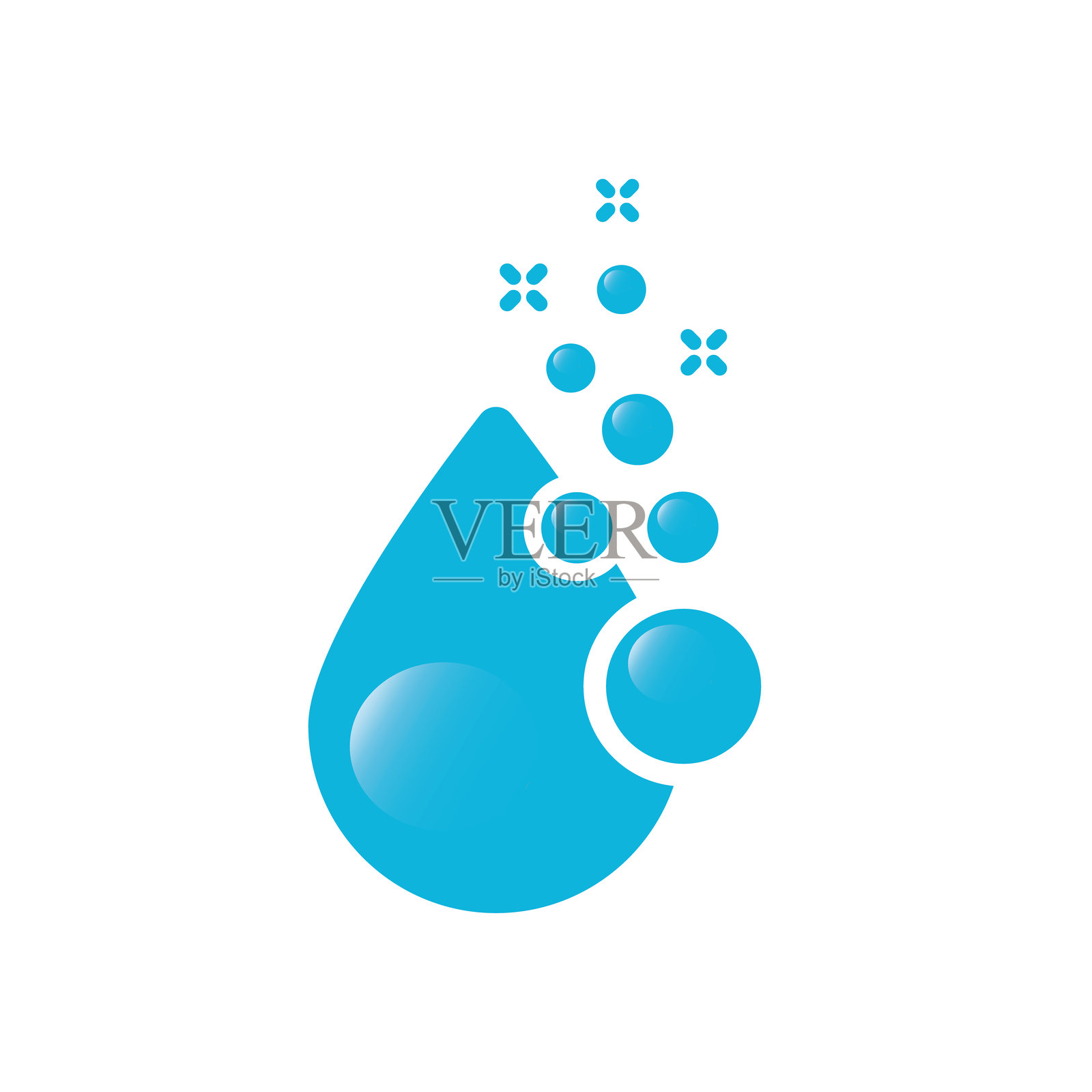 气泡饮料，黑色和蓝色的水泡图标。起泡的液滴或药片，清澈的苏打水。插画图片素材