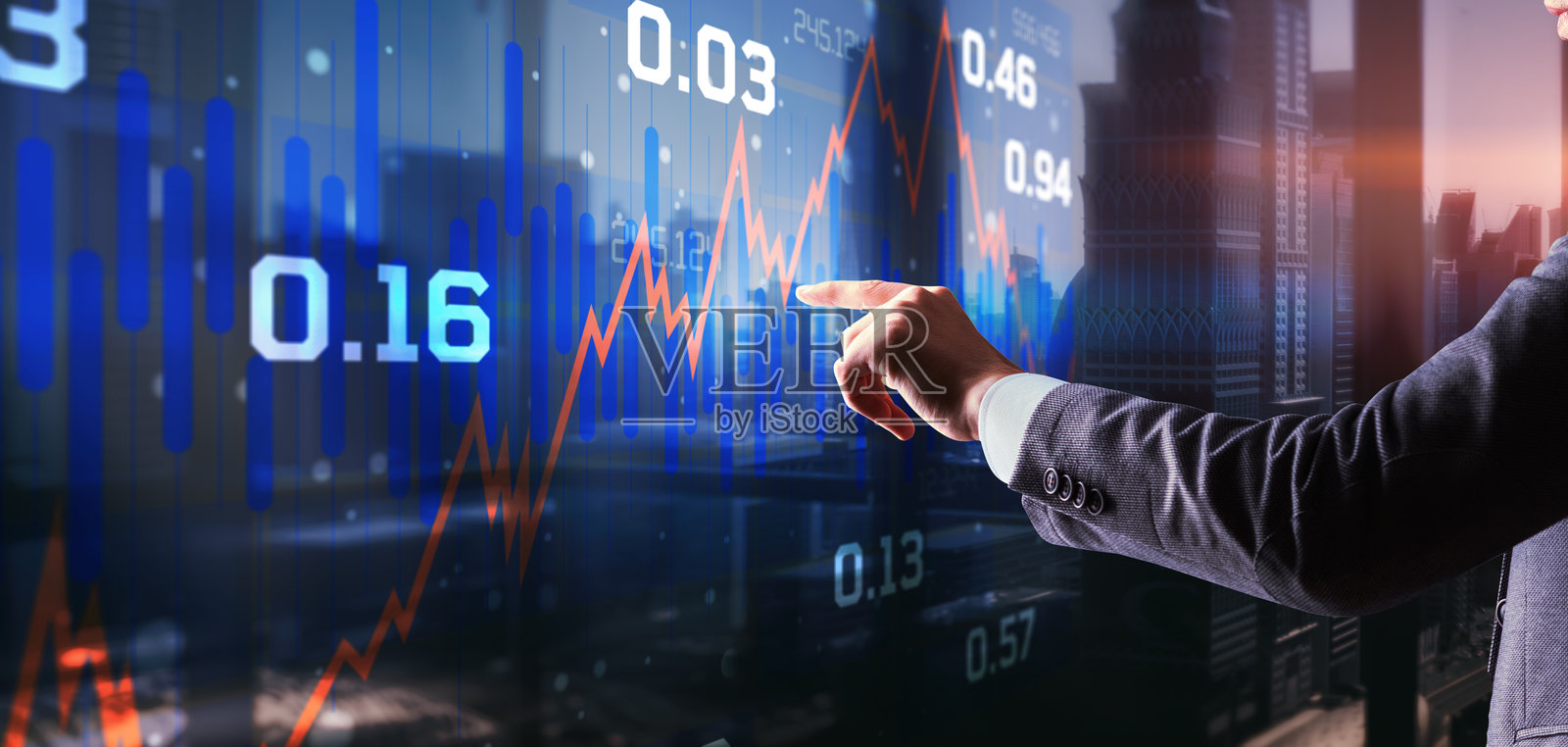 虚拟屏幕上的股市图表。未来感的显示器显示信息数据照片摄影图片