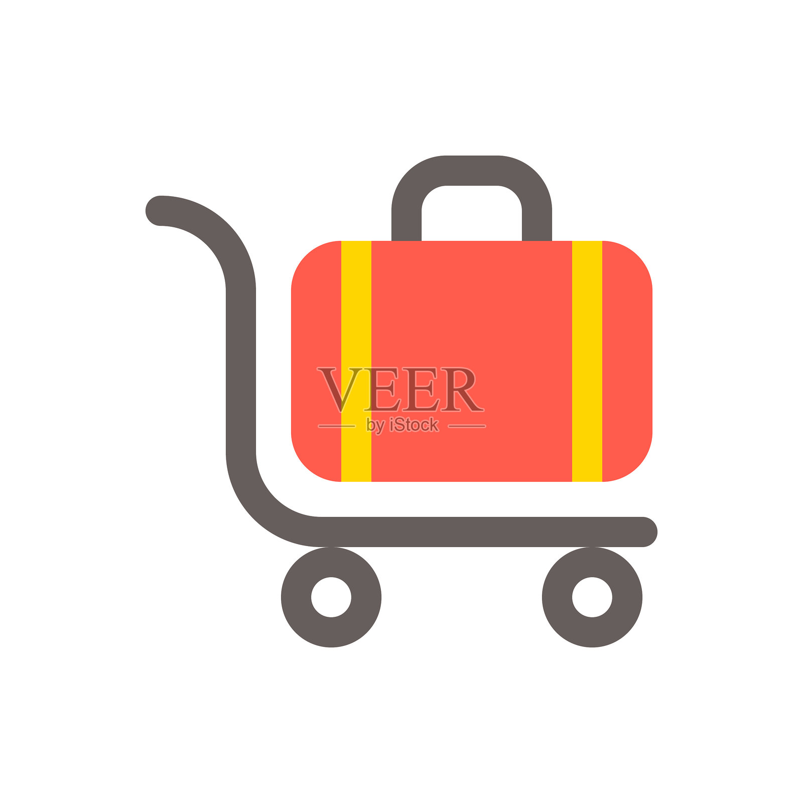 白色背景上的行李箱、行李平面图标。矢量插图，符号。表情符号。插画图片素材