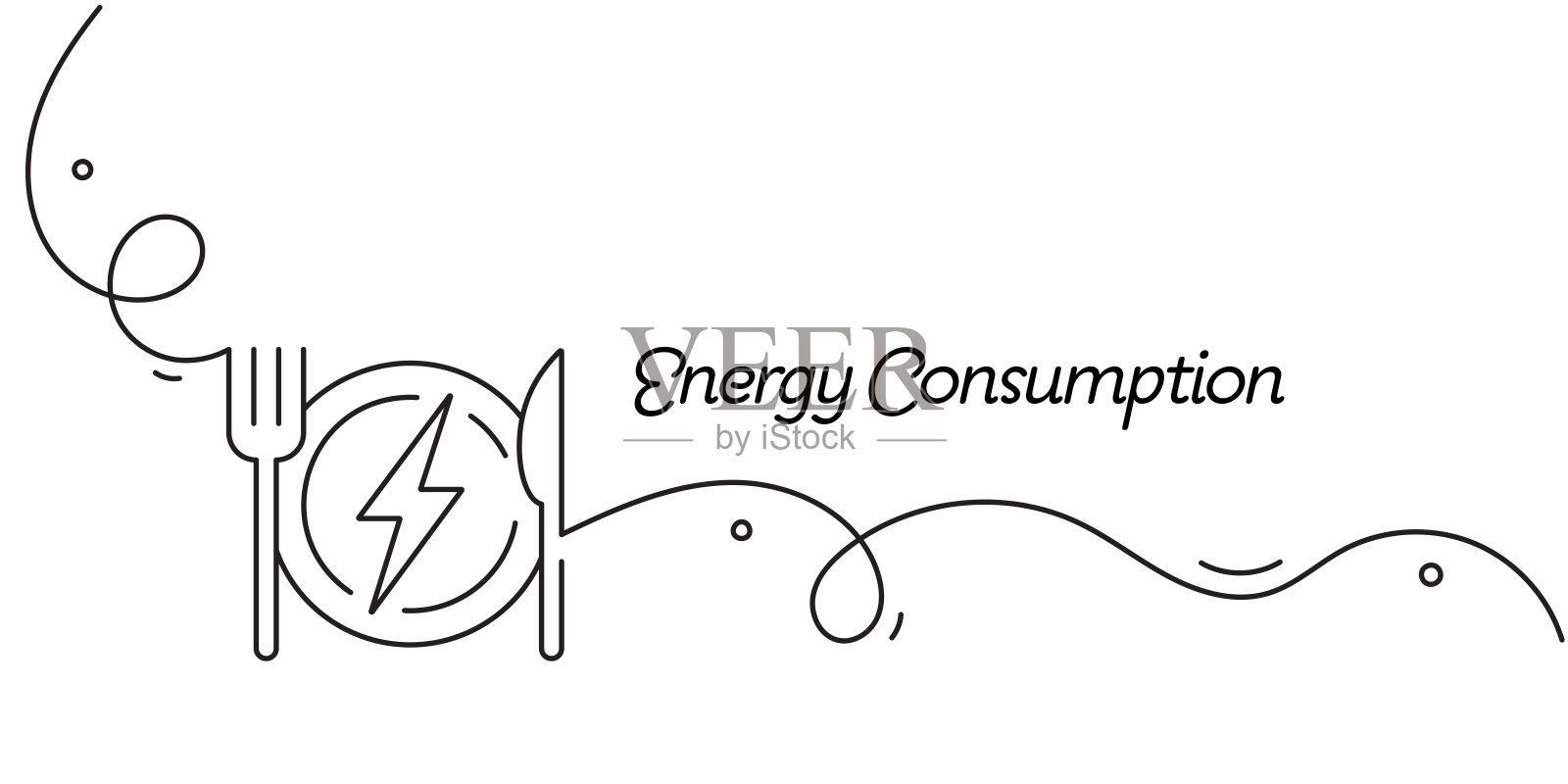 能源消耗图标的连续线条绘图。单线矢量插图插画图片素材